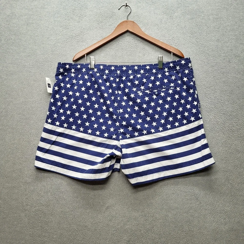 GAP Men‎ Swimwear XL Blue Swim Trunks Striped American Flag Drawstring NWT